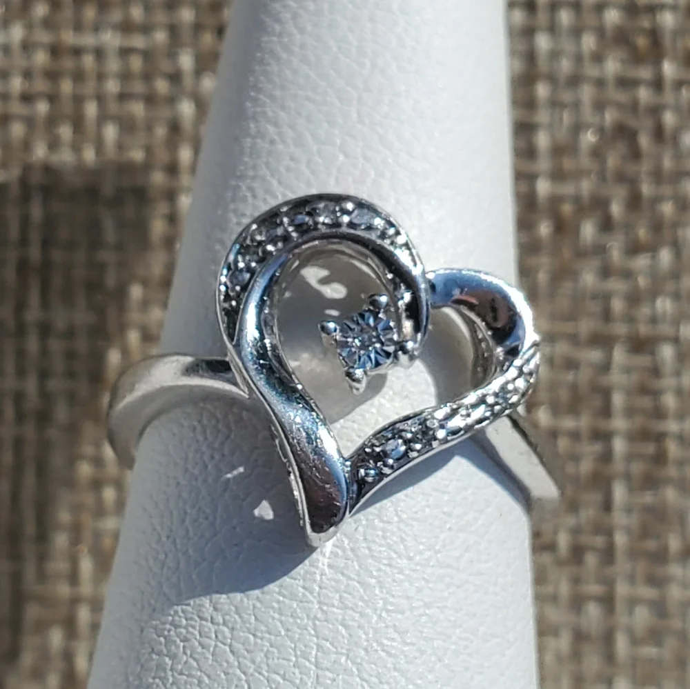 Sterling Diamond Heart Scrolled Ring - Picture 7 of 16